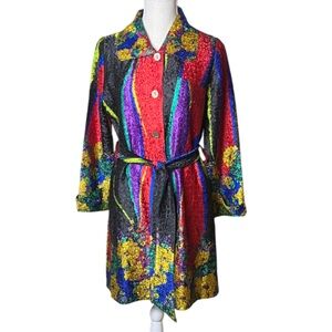 ROSSI ROMA Multicolor Crinkle Shirt Dress / Coat with Belt - S